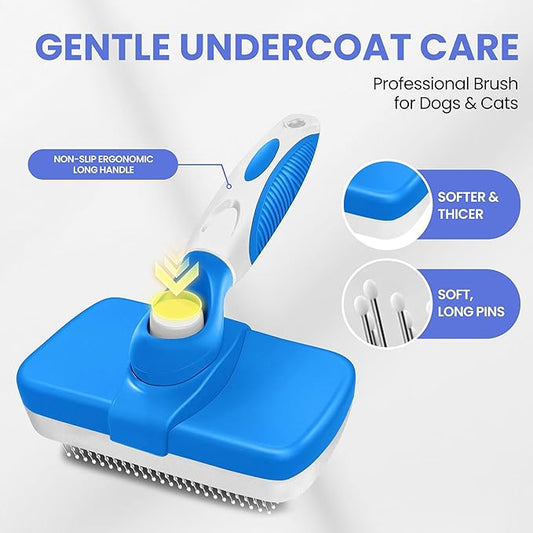 Self Cleaning Shedding Brush - 5-in-1 Professional Pet Grooming Kit Skin Friendly Grooming Tool for Dogs, Cats, and Puppies, Deshedding and Hair Removal for Long and Short Haired Pets(Blue-White)