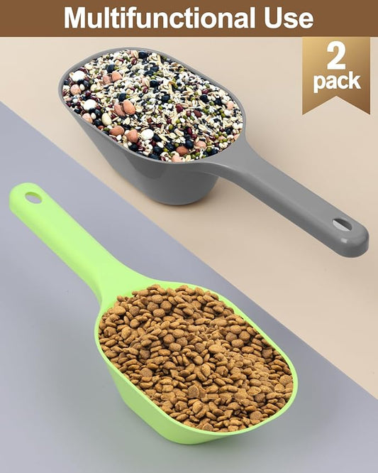2 PACK Dog Food Scoop,1 Cup Capacity Pet Food Scoop With Measuring Lines For Dog, Puppy and Cat (Grey and Green)