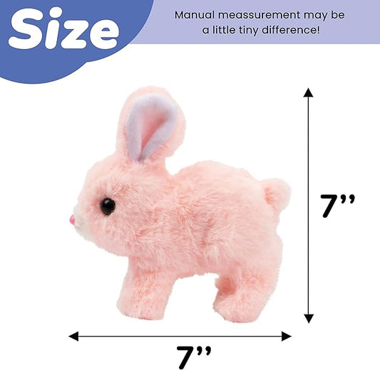 Hopearl Hopping Rabbit Interactive Electronic Pet Plush Bunny Toy with Sounds and Movements Animated Walking Wiggle Ears Twitch Nose Gift for Toddlers Birthday, Pink, 7''