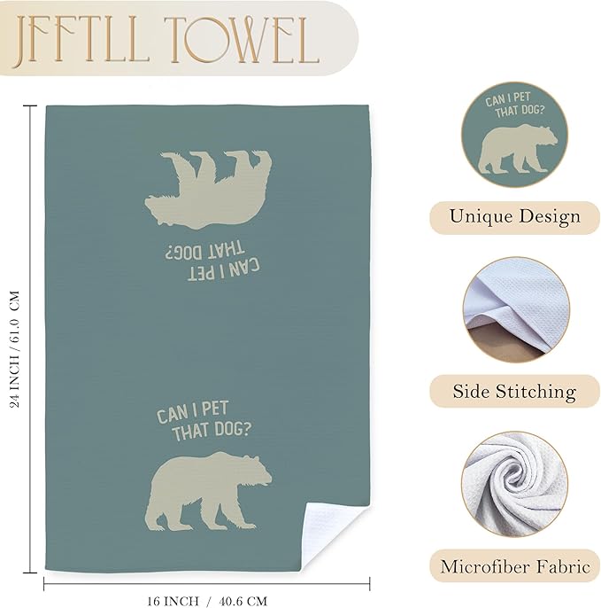 Funny Bear Kitchen Towels, Gifts for Bear Wildlife Camping Lovers Dish Tea Towels for Kitchen Decor, Can I Pet That Dog Decorative Hand Towel for Bathroom, 16x24 Inch - Blue