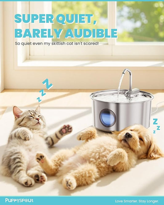 Cat Water Fountain Stainless Steel - 108oz/3.2L Automatic Cat Water Fountain for Drinking with 3 Pcs Filters, Metal Pet Water Fountain Water Dispenser for Cats, Puppy Dogs, Multiple Pets