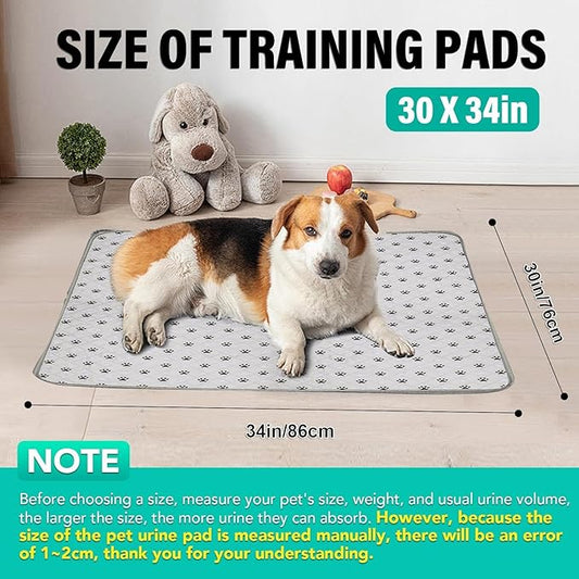 FUWERY Washable Pee Pads for Dogs ,30"X34", Thick Heavy Absorbency Reusable, Prevent Leakage, Non-Slip Pee Pads for Puppy Playpen,Potty Training, Grey, 2 Packs