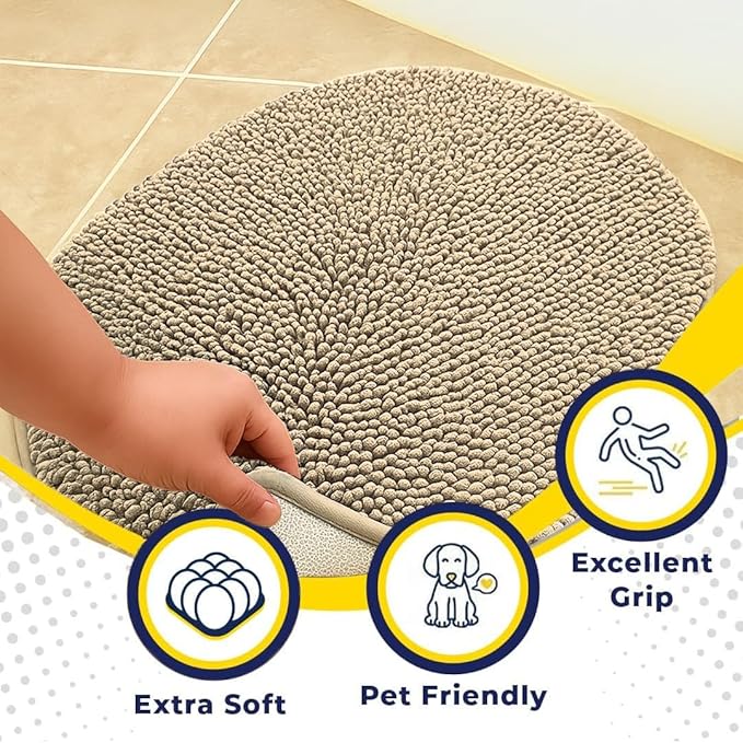 Muddy Mat® Shown on TV – Super Absorbent Microfiber Dog Door Mat for Muddy Paws, Non-Slip Washable Pet Rug, Quick Dry Chenille Entryway Carpet,Machine Washable Indoor Outdoor Mat, Beige Oval 6ft x 9ft