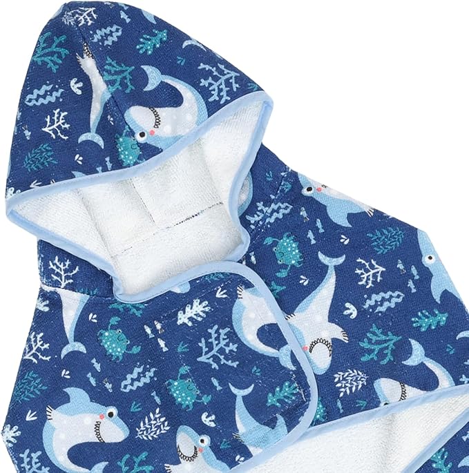 HDE Dog Bathrobe Super Absorbent Quick Drying Puppy Towel Wrap Coat Adjustable After Bath Robes with Hood for Dog Sizes S-XXL Sharks XXL