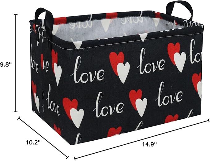 Essme Rectangular Heart Basket Gift Storage Box,Heart Storage Bins Organizer with Handles for Girls Room Decor,Basket,Shelf Basket.(Black love)