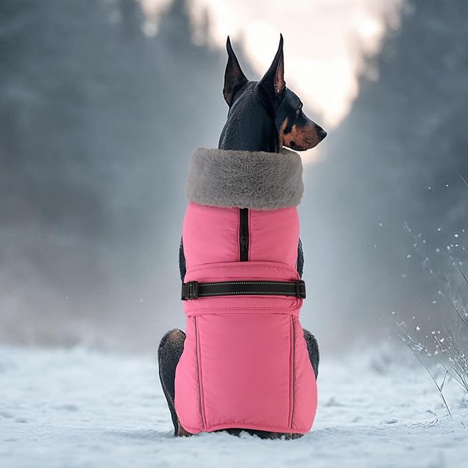 PETDSH Dog Coat Large, Windproof Dog Jacket with Warm Fleece Lining, Thickened Collar Dogs Winter Coat,Adjustable Reflective Pet Coats for Cold Weather (Pink, XX-Large)
