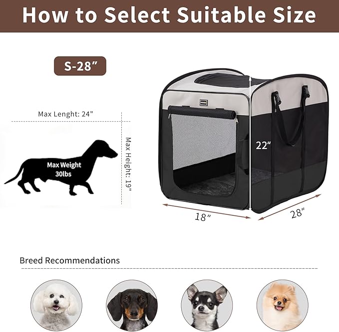 DONORO Dog Kennels and Crates for Medium Dogs, Portable Pop Up Indoor Pet Cage with Sturdy Wire Frame, Collapsible Travel Crate Soft Sided Cat Bag Escape Proof (Black, 28.0" L x 18.0" W x 22.0" H)
