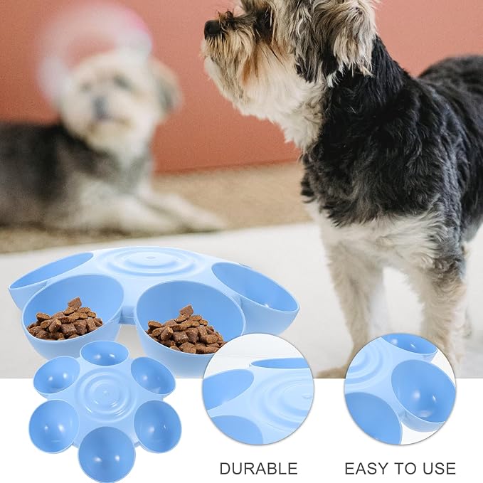 POPETPOP Cat Food Bowl with 6 Bowls - Pet Feeder for Kitten Puppy, Multi Cat Dishes, Multiple Dinner Feeder for Indoor s, Dishes for Food and Water (Blue)