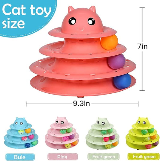 UPSKY 20 PCS Cat Toys - 3-Level Turntable Roller with Balls for Indoor Cats, Kitten Set with Teaser, Mice, Spring, and Various Ball Toys