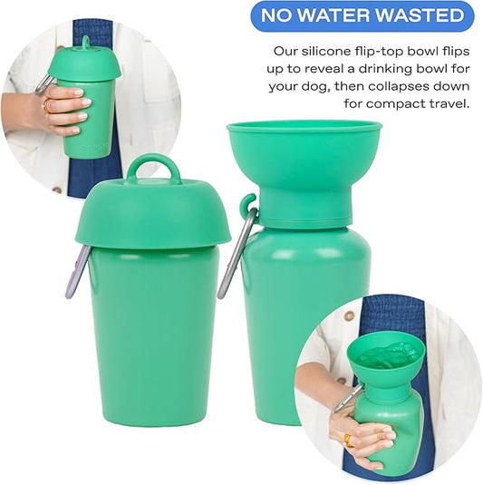 Springer Flip Portable Dog Water Bottle with Foldable Food Grade Silicone Bowl - 20 Ounce Travel Dog Water Bottle Ideal for Camping - Easy Squeeze Hydration & Release to Drain