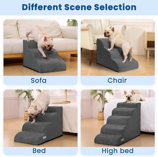 5 Step Dog Stairs for High Bed – Pet Steps for Small Dogs, Non-Slip Dog Ramp with Washable Cover, Pet Ladder for High Beds,Grey