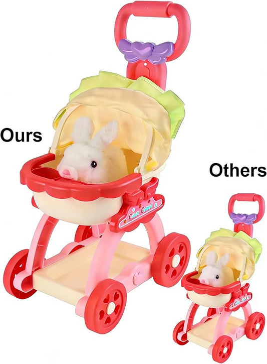 Bunny Toys for Kids Girls, Lager Size Interactive Plush Rabbit Pet Stroller Toy, Electronic Bunny Can Walk Bark, Pretend Play Baby Doll Stroller, Pet Toy Stroller(7.67 * 11.11 * 20.07inch)