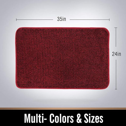 ITSOFT Dirt Trapper Indoor Door Mat & Entrance Rug for Wet Muddy Shoes and Pet Paws, Non-Slip Machine Washable, Shoe Scraper, Absorbent Welcome Dog Mat for Front Door, Entry Way (35x24, Red & Black)