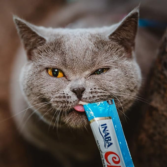 INABA Churu Cat Treats, Grain-Free, Lickable, Squeezable Creamy Purée Cat Treat/Topper with Vitamin E & Taurine, 0.5 Ounces Each Tube, 50 Tubes, Tuna & Seafood Variety