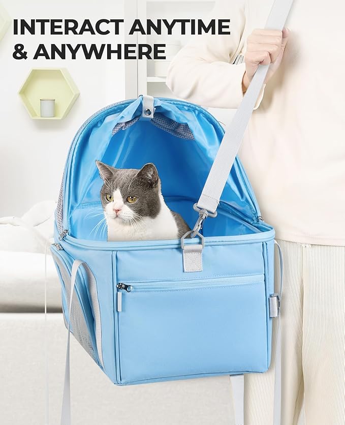 BurgeonNest Top-Expandable Large Cat Carrier, Soft Sided Cat Bag Carrier for Medium Large Pet Up to 15 lbs, Upgraded Small Dog Car Seat, Puppy Travel Bag with Semi-Open Canopy, Blue