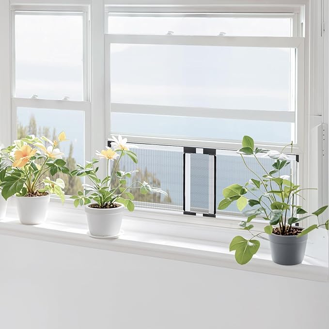FLYZZZ Adjustable Sliding Window Screen, 2 Ways Aluminum Frame Expandable Window Screen (15.74 ''h x21-40''w) or Convert to Vertical (21.65" h x 15-28" w), B