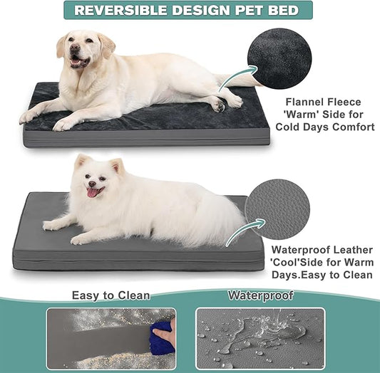 Waterproof XXL Dog Beds Large Sized Dogs, Outdoor Washable Crate Pad 48 inch, Jumbo XXLarge Orthopedic Foam Pet Bed with Removable Cover Reversible, Anti-Slip Kennel Pad, 47"x29", Dark Gray