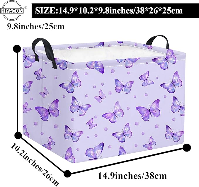 HIYAGON Rectangular Baby Girl Basket Kids Baby Storage Basket Toy Storage Bin Organizer Box Room Decor(Dot Butterfly)