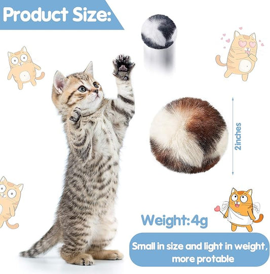 Skylety 8 Pcs Cat Pom Poms Ball with Catnip Soft Cat Balls Toy Large Plush Fuzzy Artificial Balls Faux Fur Patch 2 Inches for Winter Cute Kitten Pet Interactive Gifts Chasing Playing Exercising Indoor