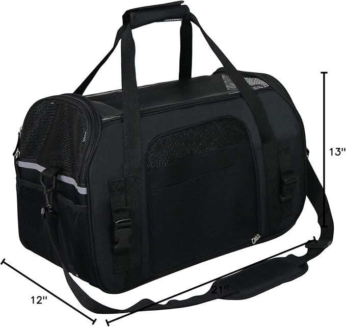 EliteField Soft Pet Carrier (3 Year Warranty, Airline Approved) Soft Sided Dog Puppy Cat Carrier Travel Bag (X-Large: 21" L x 12" W x 13" H, Black)