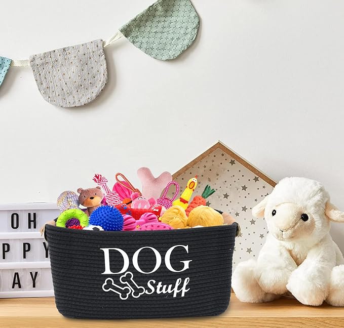 Durable Cotton Rope Dog Toy Storage, Large Dog bin, pet Bed, Puppy Toy Box - Perfect for organizing pet Toys, Blankets, leashes, Clothing and Any Doggie Stuff - Black