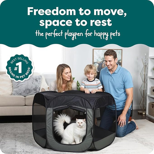 FurHaven Portable Pet Playpen for Dogs & Cats, Foldable Indoor Kitten Playpen with Mesh Sides, Pop Up Travel Dog Pen, Large, Gray