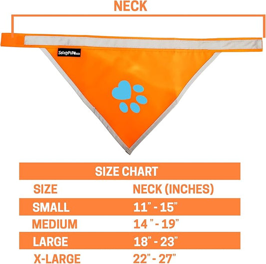 Bandana for Dogs. Blaze Orange Dog Scarf with Reflective Elements is a Perfect Pet Bandana Collar for Girl and Boy Dogs. Enhance Your Dog Walking Accessories with Our High-Visibility Handkerchief