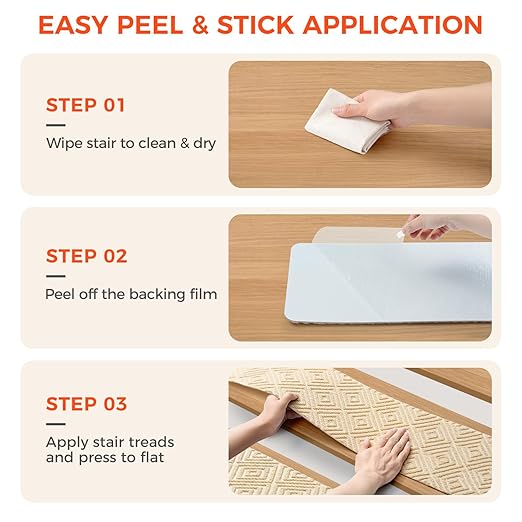 BAGAIL 15 Pack Non-Slip Stair Treads for Wooden Steps, 8"x30" Peel and Stick Carpet Stair Runners, Machine Washable Indoor Step Covers with No-Residue Adhesive for Dogs, Kids & Elderly - Beige