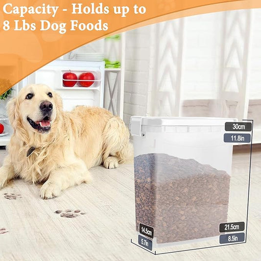 5 - 8 Lbs Dog Food Storage Container with Scoop - Airtight Cat Food Container - Buckle-Lock Pet Food Container for Dog, Cat, Bird Seed, Chicken, Dog Treat - Dry Food Container for Rice, Cereal, Flour
