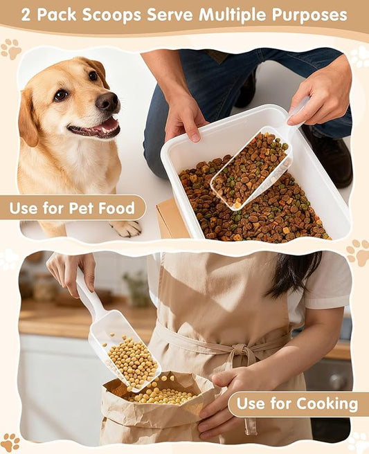 2-Pack Dog Food Scoop 1 Cup, Plastic Pet Food Measuring Scoop With Measuring Lines (1/2 & 1 Cup Markings) for Dogs, Cats, Fish, Bird(Transparent