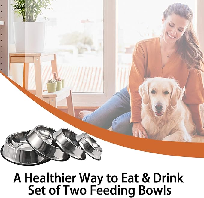 2Packs Stainless Steel Dog Bowl with Anti-Skid Rubber Base for Small/Medium/Large Pet, Perfect Dish, Pets Feeder and Water Choice Puppy Cat Kitten (8oz)