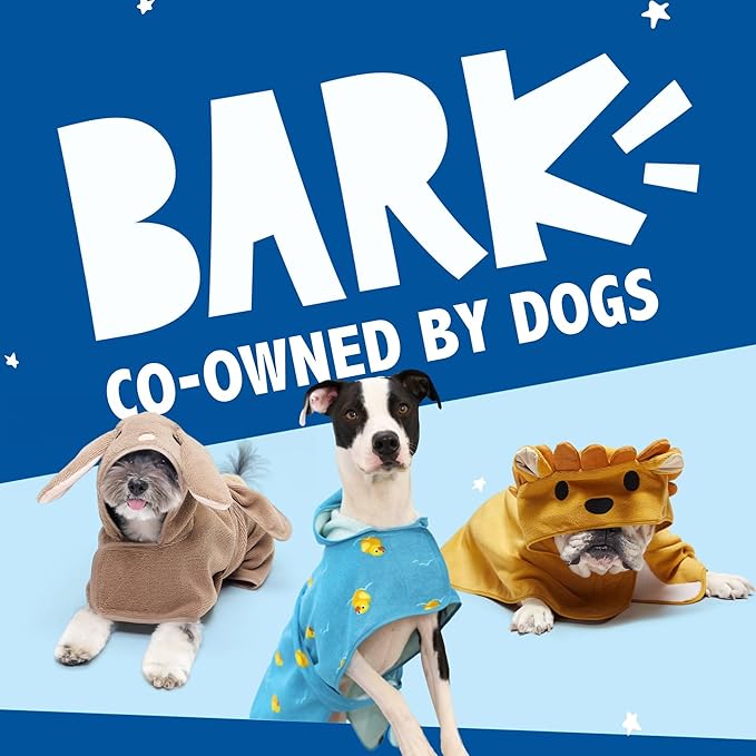 Barkbox Dog Bathrobe Fast Drying with Hook and Loop Closure & Wrap Tie Snuggle, Cute Dogs Clothes, Easy to Clean, Machine Washable, Dog Coats and Tumble Dry Low - Rhino, Medium