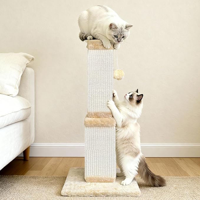 AGYM Cat Scratching Post for Large Cats, Cat Scratcher for Indoor Cats Adults, Sturdy Sisal Scratch Post to Protect Furniture, 32 Inch, Beige