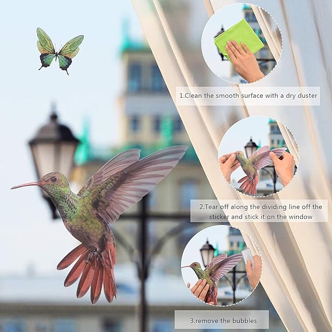 32 Pieces Extra Large Hummingbird Butterfly Window Clings, Anti-Collision Window Decoration Decals, Static Stickers Decor for Glass Windows and Doors - Non-Adhesive Vinyl Cling to Alert Birds