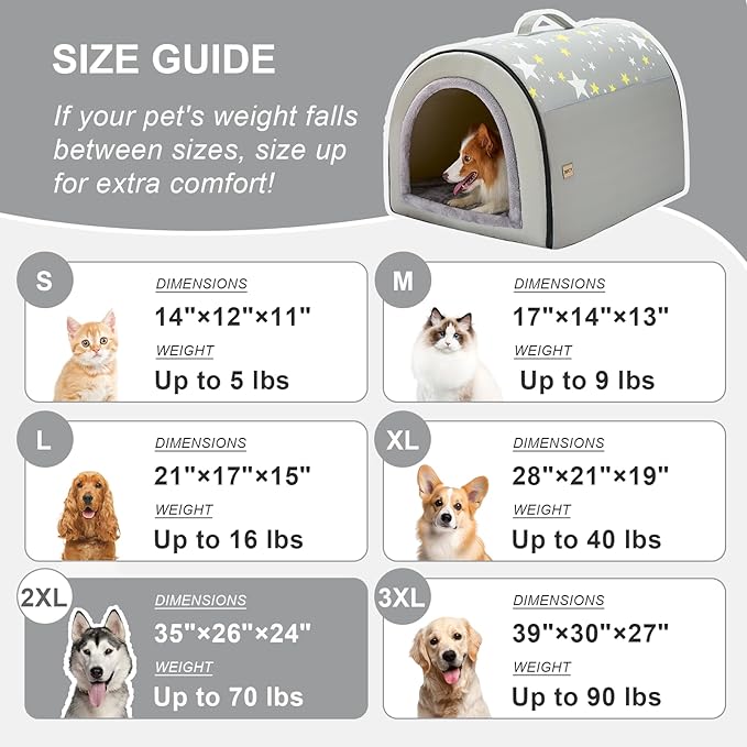 Jiupety 2 in 1 Dog House Indoor, Comfy Cave Bed Covered Dog Bed, Portable House for Medium and Large Dogs, 2XL(35"×27"×26"), Up to 70 Lb, Grey