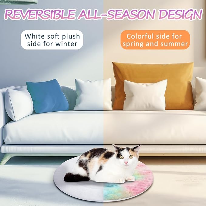 VitalCozy 2 Pack Self Heating Cat Pad Self Heating Cat Bed Machine Washable Heat Pet Mat Reversible Body Thermal Warm Round Dog Bed Crate Blanket for Feral and Indoor Cats(16'',Tie Dye)