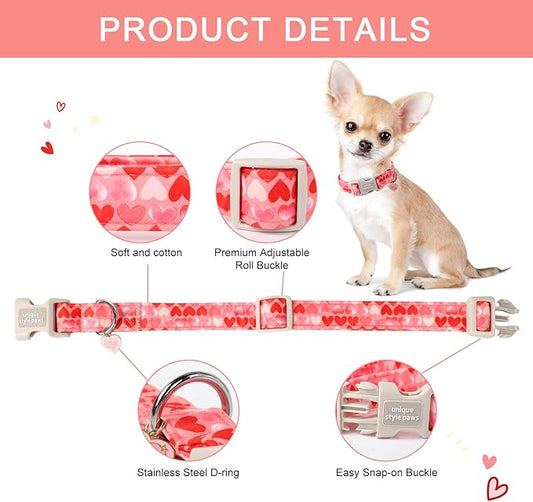 Unique style paws Valentine's Day Dog Collar Plastic Buckle Collar with Pendant Painting Love Heart Gift Wedding Small Medium Large Boys Girls Dogs