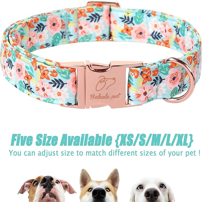 Floral Dog Collar - Cute Summer Flowers Dog Collars for Small Dogs, Durable Adjustable Male Female Puppy Collar with Metal Buckle S