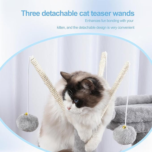 Hey-brother Cat Tree Tower, Scratching Posts with Removable Toys, Cozy Condo, Platform, Hammock, Sisal Scratch Board and Ball for Indoor Kittens, 41.3 Inches, Light Gray MPJ008SW