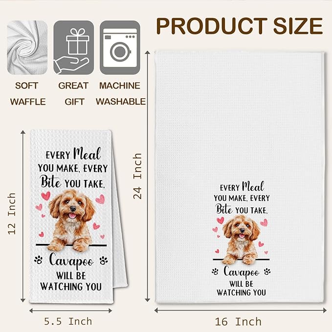 Cavapoo Gifts Kitchen Towels, Funny Dog Tea Dish Towels for Kitchen Decorative, Cavapoo Dog Lovers Gifts for Women, Every Meal You Make Every Bite You Take Hand Towel, 16x24 Inch
