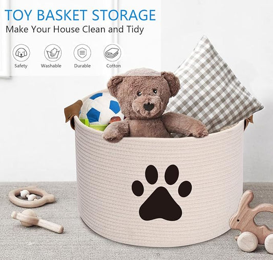 Morezi Dog toy bin pet cat toy box baskets in large suff storage - Perfect for collect toys, grooming stuff, closthing, diapers for Living Room, Playroom, Closet, Home - Beige