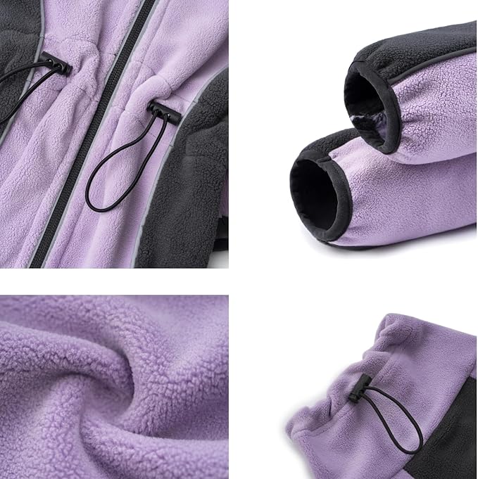 Fleece Dog Coat for Small Medium Dog,Pullover Pajamas Jumpsuit Bodysuit Puppy Coats with Legs, Pet Windproof Warm Cold Weather Jacket Full Body Vest Cozy Snowsuit Outfit Clothes (Purple, L)