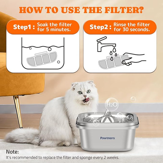 Pawtners 12 Packs Replacement Filters for WF008A Cat Water Fountain, Multiple Filtration Material, Replacement Filter for Pet Cats Dogs Water Fountains