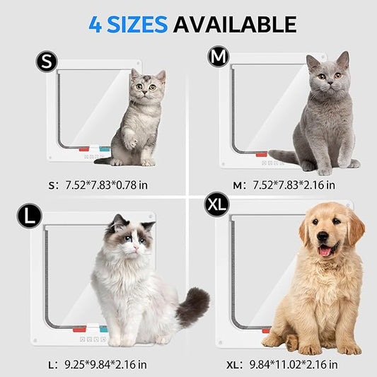 Extra Large Cat Door, Pet Door for Dog or Cat, 4 Switch Modes Locking Cat Door Interior Door Suitable for Window and Wall (White)