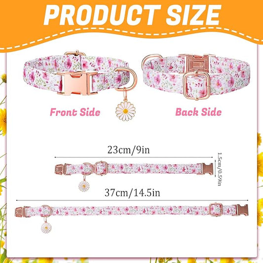3 Pack Floral Dog Collars for Small Dogs Flower Dog Collars with Pendant for Girl Female Dogs Cute Puppy Pet Collar