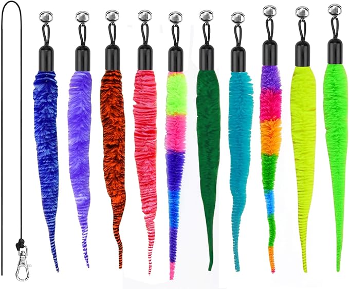 miwoowim Feather Cat Toys, Replacement Wand Refills, Assorted Colors (10 Worms Refill)