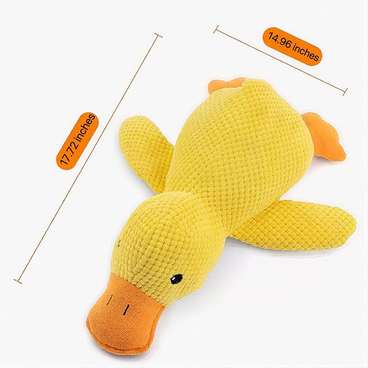 TRAVEYO Squeaky Plush Duck Dog Toys, Yellow Large 17.7-inch Chewable Stuffed Animal with Sound, Interactive Pet Toys(L)