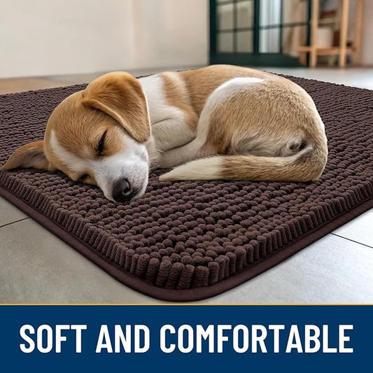 Smiry Dog Door Mat for Muddy Paws 59x32, Absorbs Moisture and Dirt Doormat, Non-Slip Washable Quick Dry Chenille Front Door Mat Indoor Entrance, Entryway Carpet for Inside Floor, Brown
