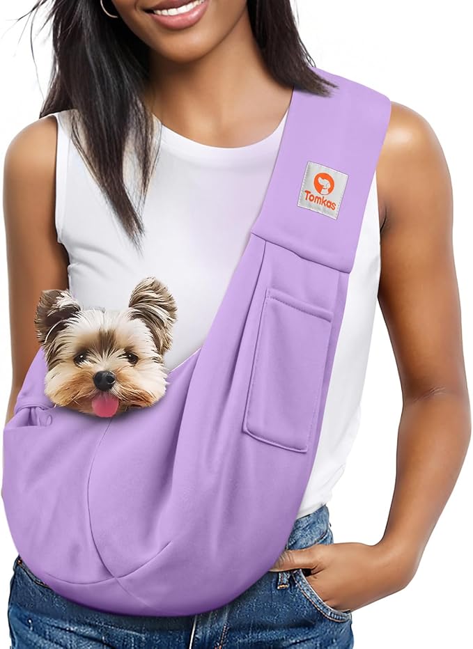 Tomkas Small Dog Sling Carrier - Classic Pocket & Classic Strap - for 3-10 lbs Pets(Lightpurple)