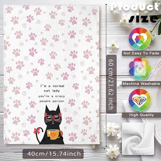 Quick-Dry Feline Enthusiast Kitchen Towels - Whimsical Cat Lady Art with Humorous 'Normal vs Crazy' Theme, Decorative Hand Towel for Women & Pet Lovers, funny Crazy Cat Lady Gifts Kitchen Accessories